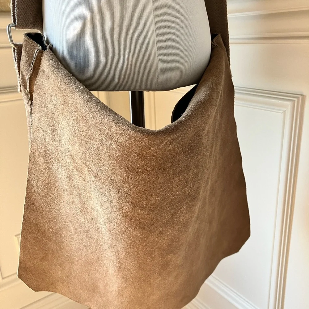 Tan suede laptop bag